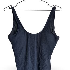 Dixperfect Black Ribbed Scoop Neck Bodysuit One Piece Stretch Fit NWT Size L